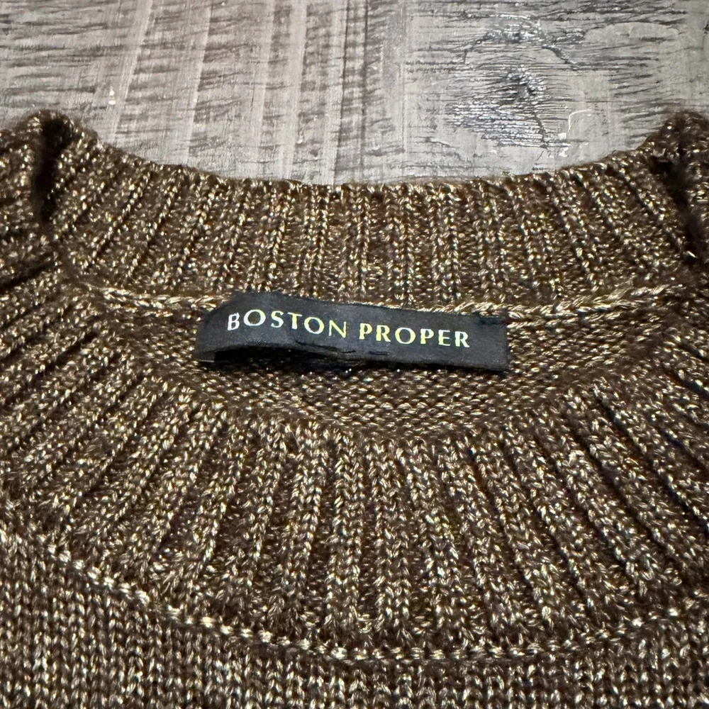 Boston Proper Metallic Brown Sweater with Faux Fur Cuffs - Picture 4 of 9